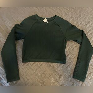 Aerie offline Dark Green Waffle-Knit Long Sleeve Crop Top